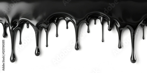 Black slime dripping from a narrow opening onto a white background, creating a sense of danger, opening, slime drip, slimy texture, background