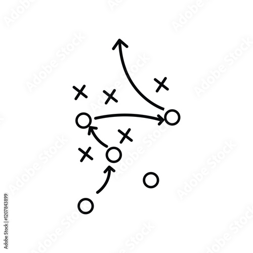 soccer tactics icon, game success strategy in football, scheme play, vector illustration on white background