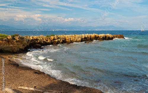 Garoupe Beach on Cap d'Antibes. Plage de la Garoupe. photo