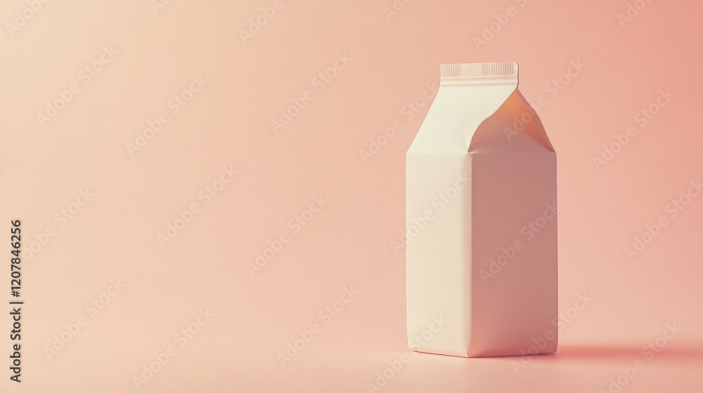A single, blank, white gable-top carton sits on a pink background. A single, blank, white gable-top carton sits on a pink background.