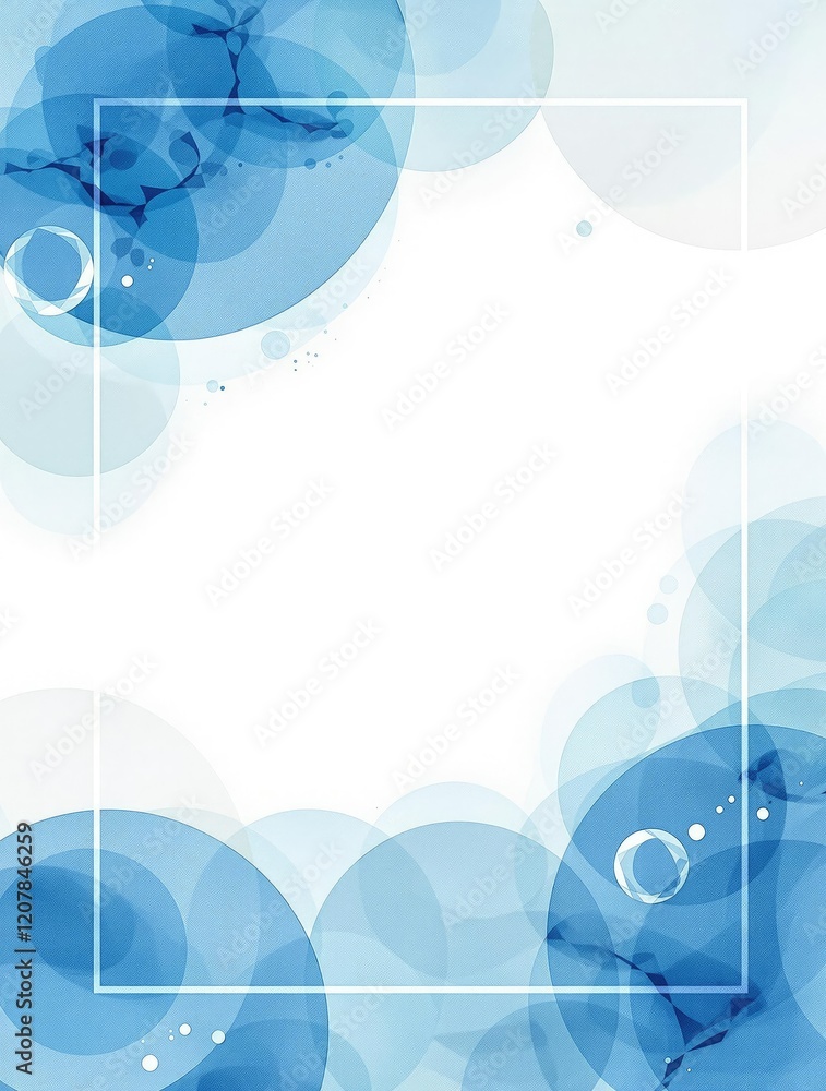 Blue watercolor circles blending into white frame, water, soft, abstract, tranquil Blue watercolor circles blending into white frame, water, soft, abstract, tranquil