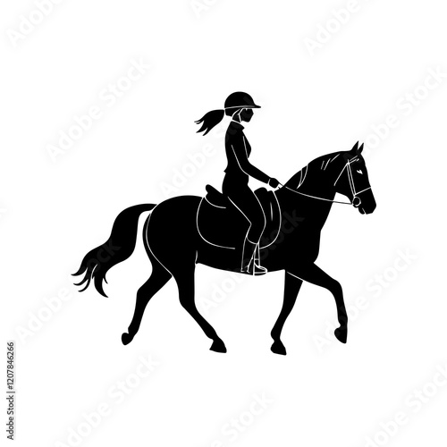 Silhouette of a Female Equestrian Riding a Horse in Motion