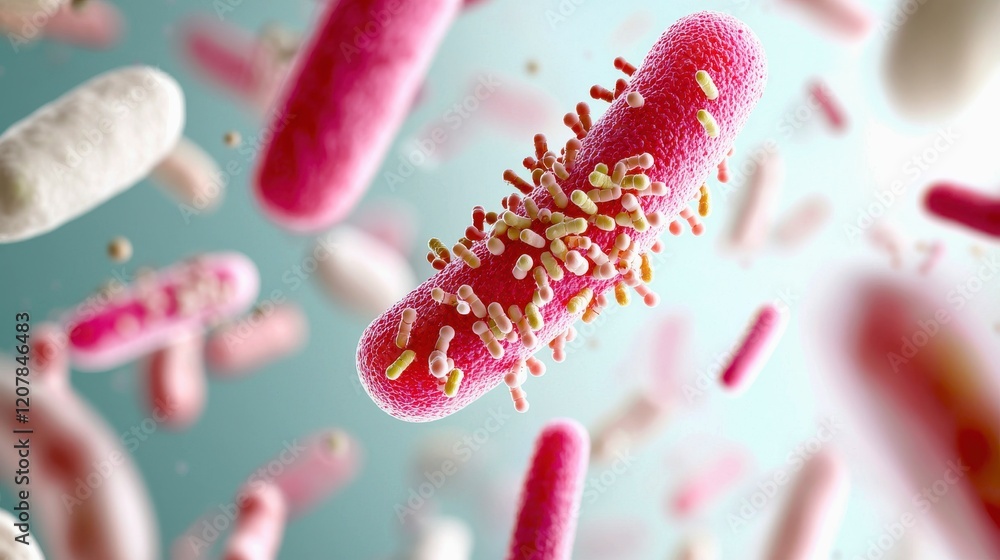 Bacteria and Probiotic in Intestinal 3D concept. Microbial diversity, detailed probiotic strains under light, 3D illustration Bacteria and Probiotic in Intestinal 3D concept. Microbial diversity, detailed probiotic strains under light, 3D illustration