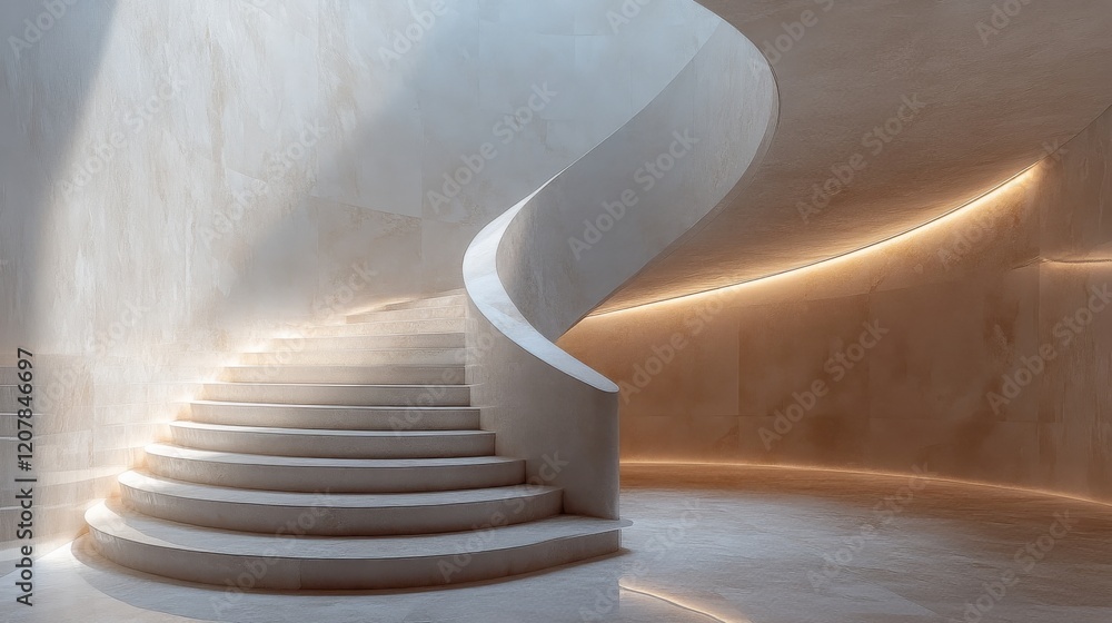 Naklejka premium Modern architectural staircase with illuminated steps in minimalist interior design