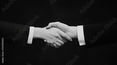 Classic monochrome handshake between two professionals in suits, symbolizing collaboration and mutual understanding photo