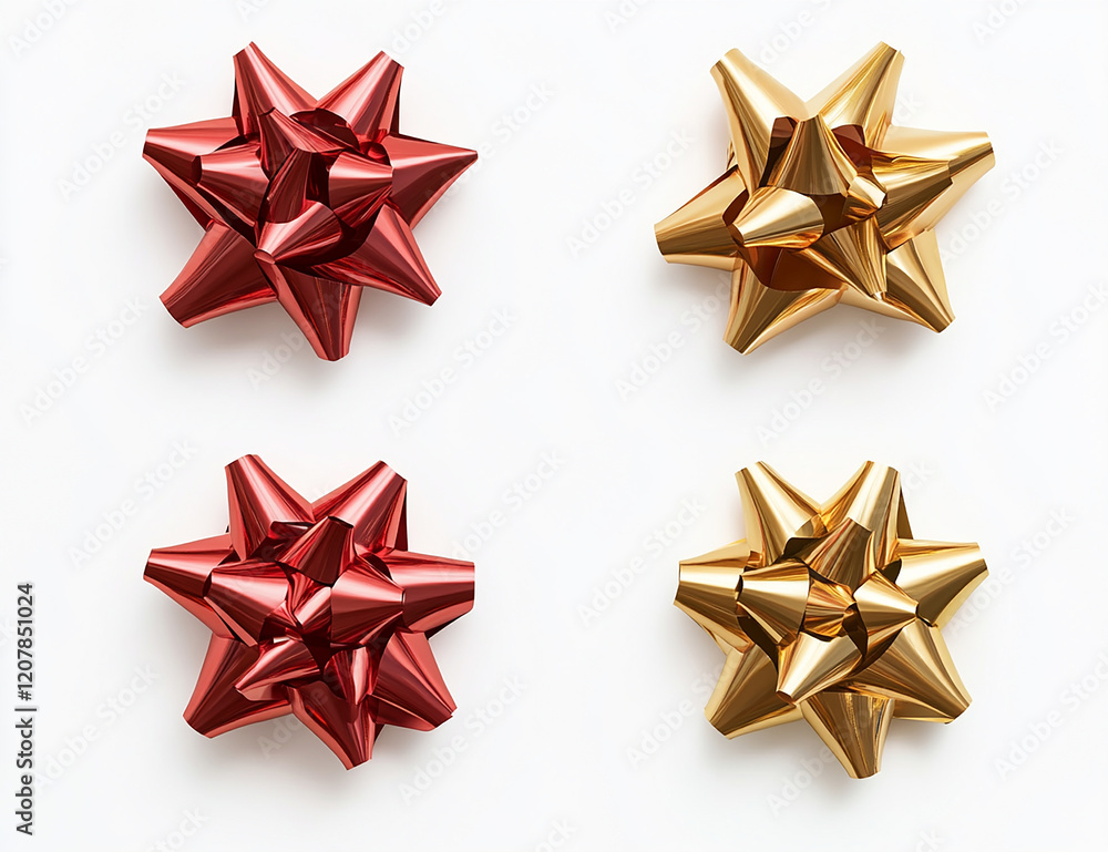 Set of four different red, gold, and copper gift bows on a white background Set of four different red, gold, and copper gift bows on a white background