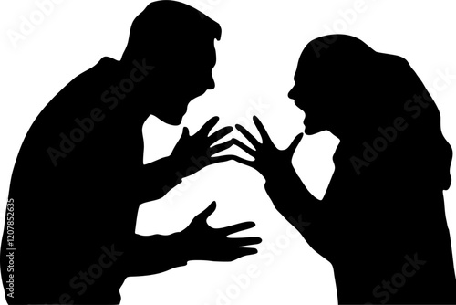 silhouette of couple. angry expression illustration