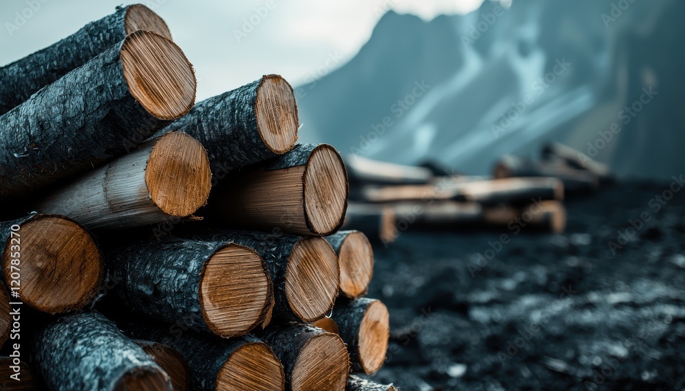 Pile of firewood arranged casually, rich textures and earthy tones captured in a natural setting, ideal for camping or winter themes Pile of firewood arranged casually, rich textures and earthy tones captured in a natural setting, ideal for camping or winter themes