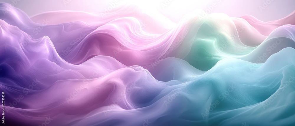 Obraz premium Ethereal Waves of Pastel Colors Undulating Softly in a Serene Abstract Landscape