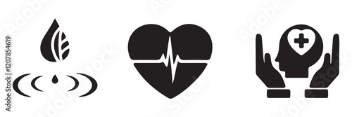 Meditation and mind relax editable icon set. Yoga icon. Heart shape. Ideas & Inspiration Icons. Vector illustration EPS 10 