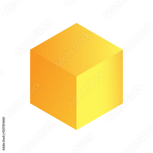 Vector cube with gradients for game, icon, packaging design or logo. Cube illustration isolated on white background. Minimalist style abstract cube icon. Platonic solid. Icon.
