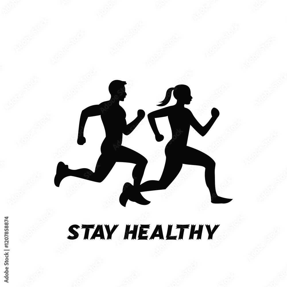 Silhouette of two people running together with the motivational text stay healthy below the image
Silhouette of two people running together with the motivational text stay healthy below the image