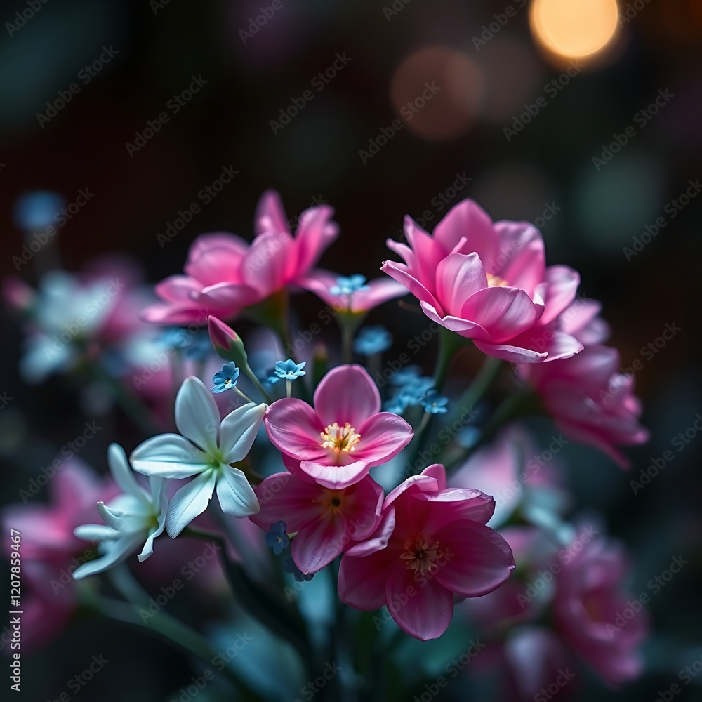 Close-up of pink and white artificial flowers. Close-up of pink and white artificial flowers.