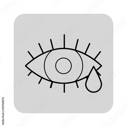 Minimalistic line icon of eye with teardrop. Emotion or sadness, eye care concept