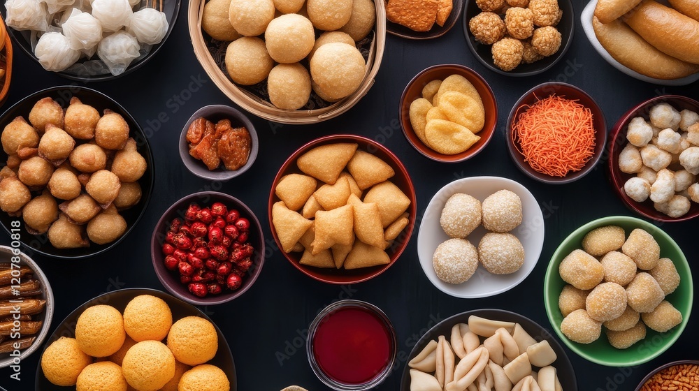 Chinese New Year Feast An Array of Traditional Snacks and Sweets, Ready for Celebration Chinese New Year Feast An Array of Traditional Snacks and Sweets, Ready for Celebration