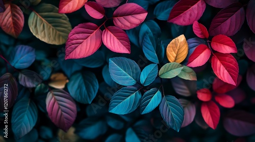 Wallpaper Mural Vivid autumn leaves in various shades of red, pink, teal, and gold create a vibrant natural background. Torontodigital.ca