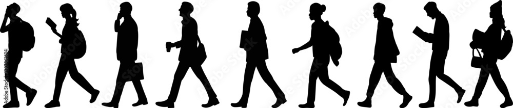 people walking one after another black silhouette vector people walking one after another black silhouette vector