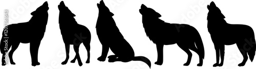 wolves howling black silhouette vector