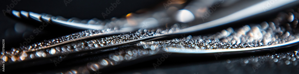 Close-up of Water-Covered Metallic Forks Close-up of Water-Covered Metallic Forks