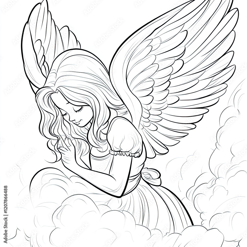 Obraz premium Adorable Angel Coloring Page Simple Illustration for Kids