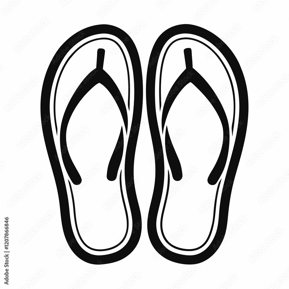 Minimalist flip flops summer footwear icon black and white illustration Minimalist flip flops summer footwear icon black and white illustration