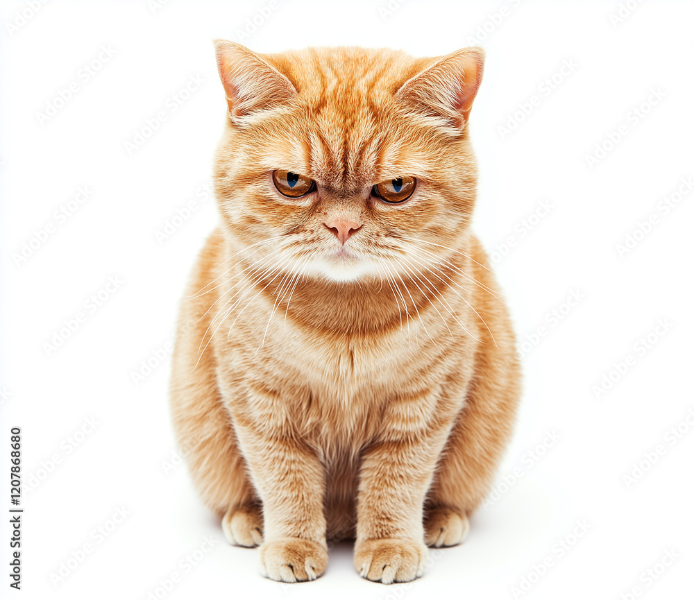 Fototapeta premium Front View Cute Exotic shorthair kitten sitting isolated on white