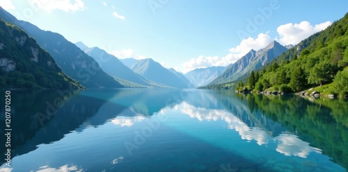 Wallpaper Mural Calm and peaceful mountain lake with gentle ripples, tranquil, water, mirror Torontodigital.ca