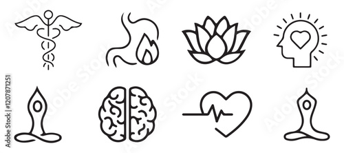 Set of brain illustrations. Yoga icon. Mental health and psychology vector concept. Vector illustration EPS 10