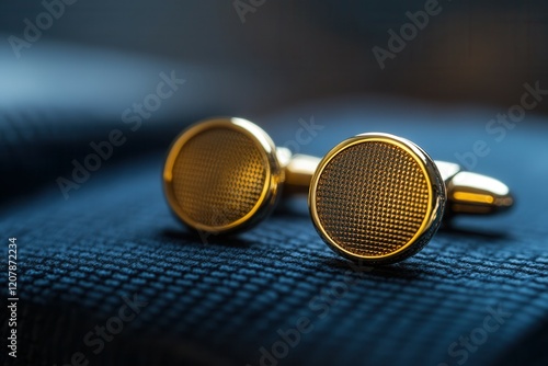 Elegant gold cufflink for formal wear and professional style enhancement. photo