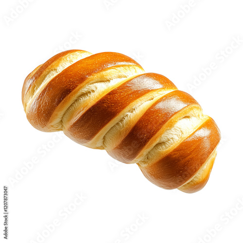 A freshly baked braided Challah Jewish bread loaf with a golden crust, isolated on white transparent background, showcasing the concept of bakery goods photo