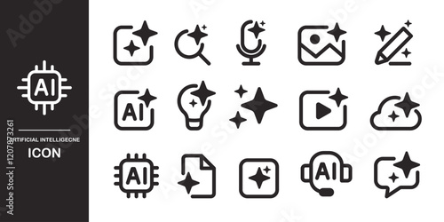AI generated icon. Artificial Intelligence line icon set. Icon element for app, website, and interface. Symbol Collection. Vector illustration.