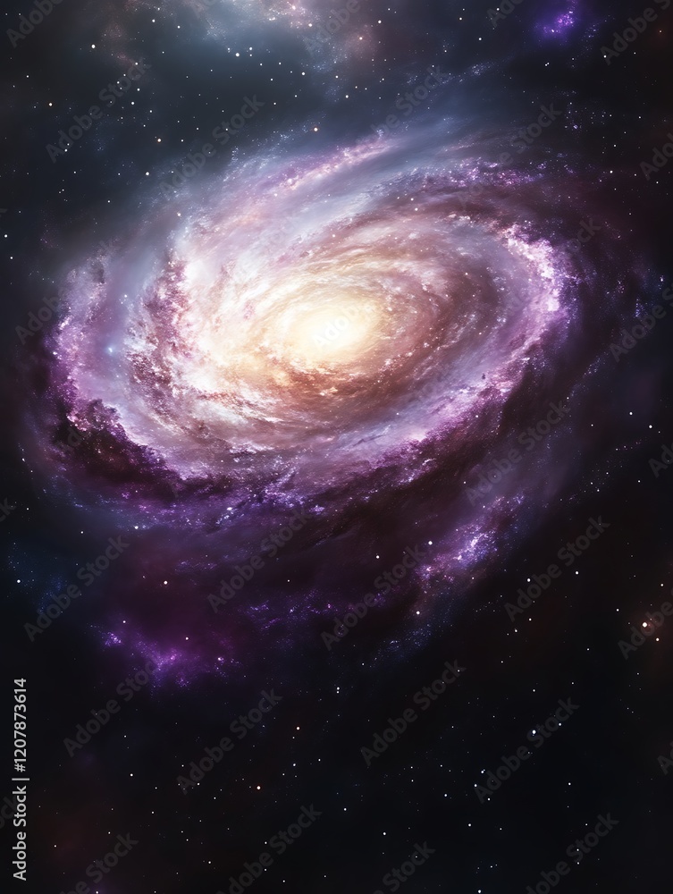 Fototapeta premium Spiral galaxy with purple and white hues.