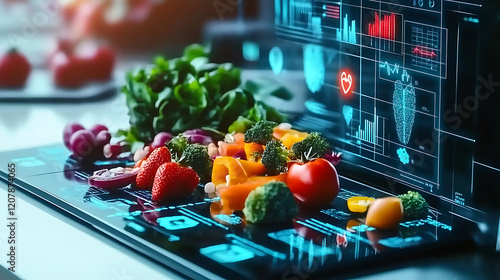 AI-powered personalized diet plans on a digital platform offering tailored nutrition recommendations based on health data analysis for better well-being and lifestyle choices.