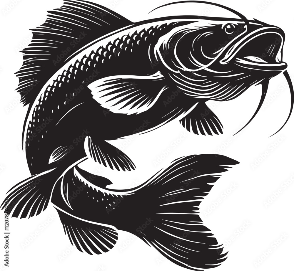 Big Catfish vector illustration silhouette isolated on white background Big Catfish vector illustration silhouette isolated on white background