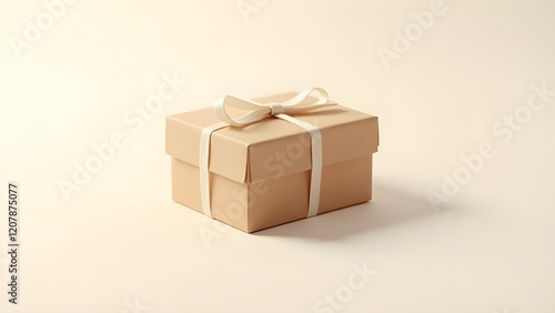 A simple brown paper gift box tied with a white string bow photo