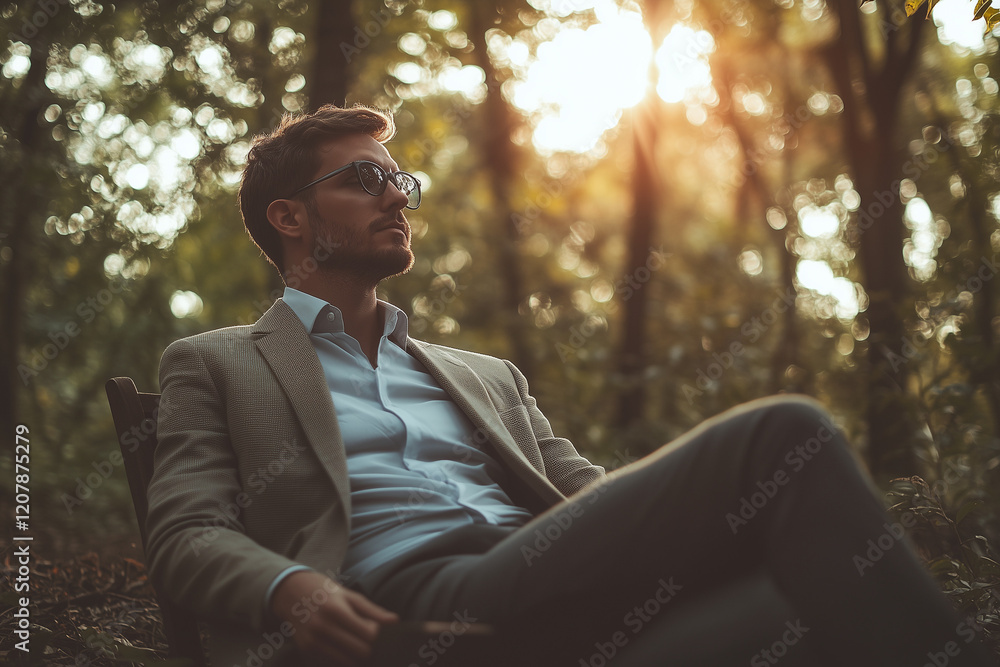 Fototapeta premium a businessmen sit in forest brench