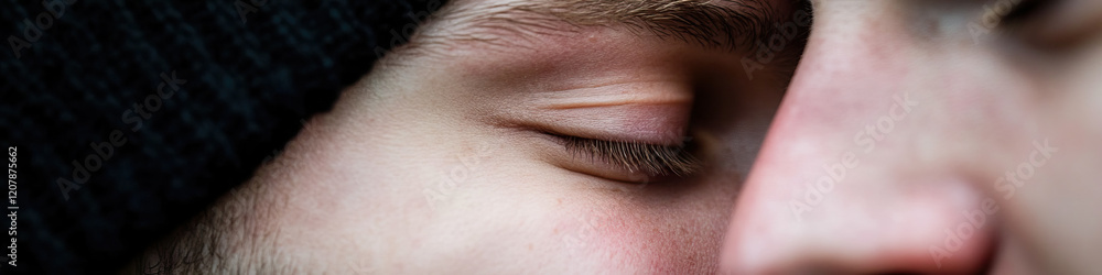 Obraz premium Close-Up of Two Faces in Intimate Contact