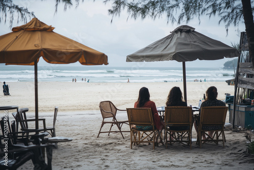 office women sit at beach     photo