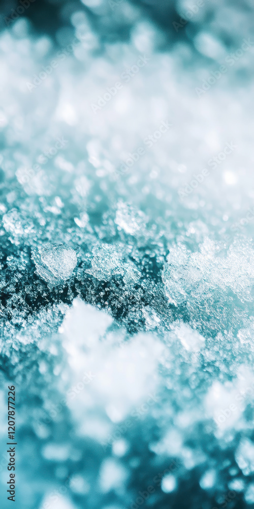 Close up of sparkling icy texture with a cool blue hue