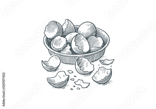 Egg Shell  Waste Hand Drawn Sketch Illustration Vector Isolated