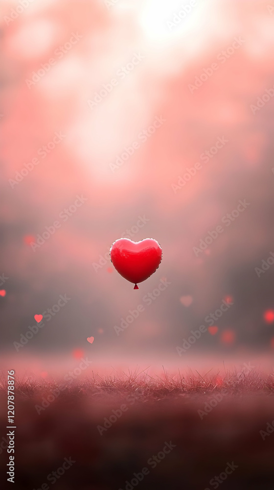 Fototapeta premium Red Heart Balloon Sunrise Illustration