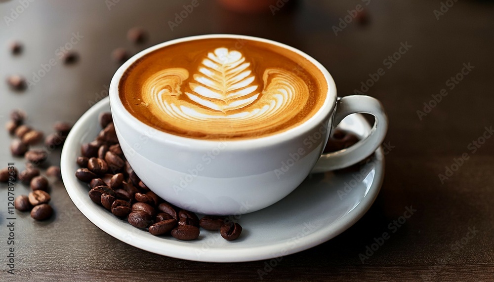 Fototapeta premium latte art coffee beans espresso coffee shop cafe