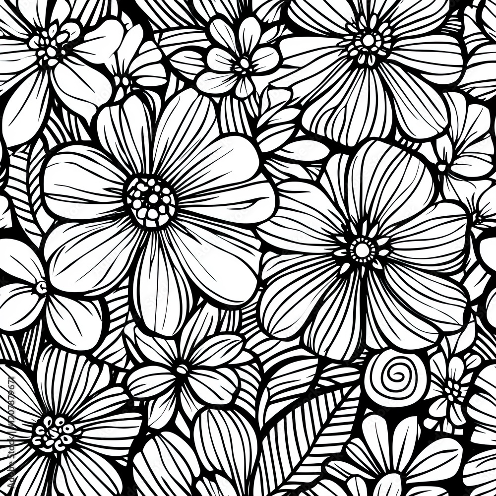 Fototapeta premium Floral Zentangle Pattern Simple Coloring Book Page for Kids