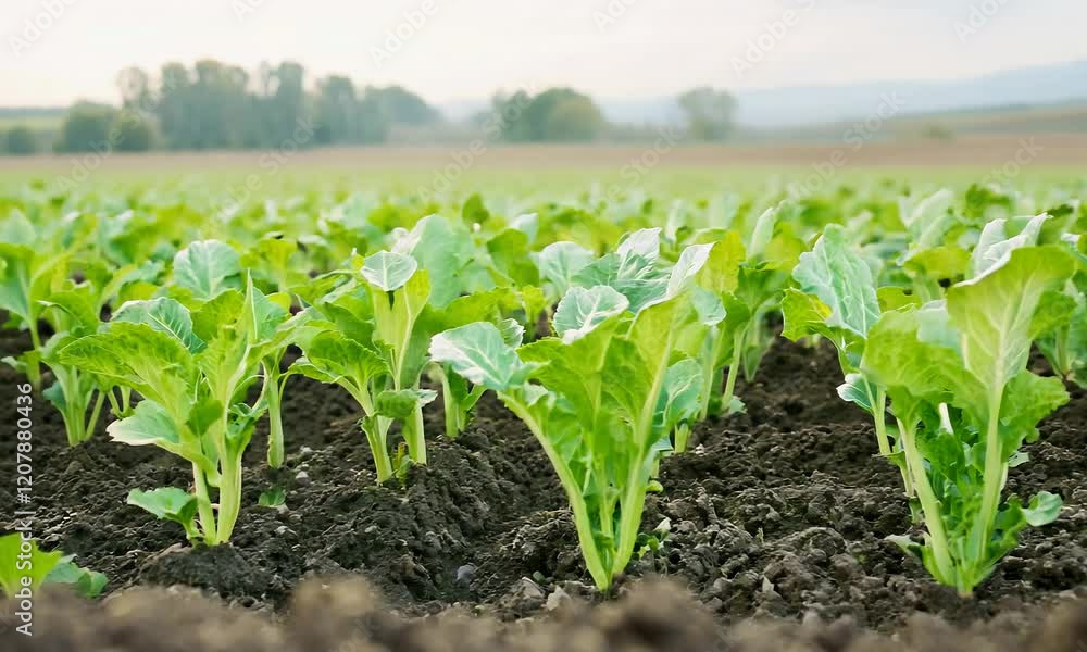 Fresh green lettuce plants growing in rich soil, the beauty of agriculture and healthy food production in a lush field. Fresh green lettuce plants growing in rich soil, the beauty of agriculture and healthy food production in a lush field.