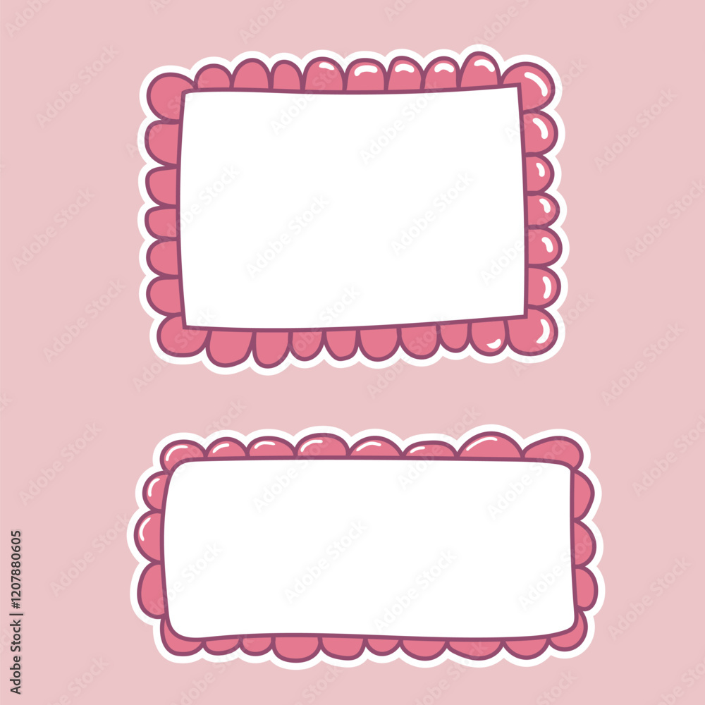 Handdrawn groovy style frames in pink sweet colors