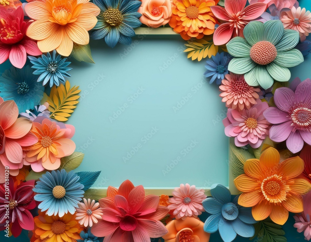 Fototapeta premium colorful flower frame with empty space for text or product display