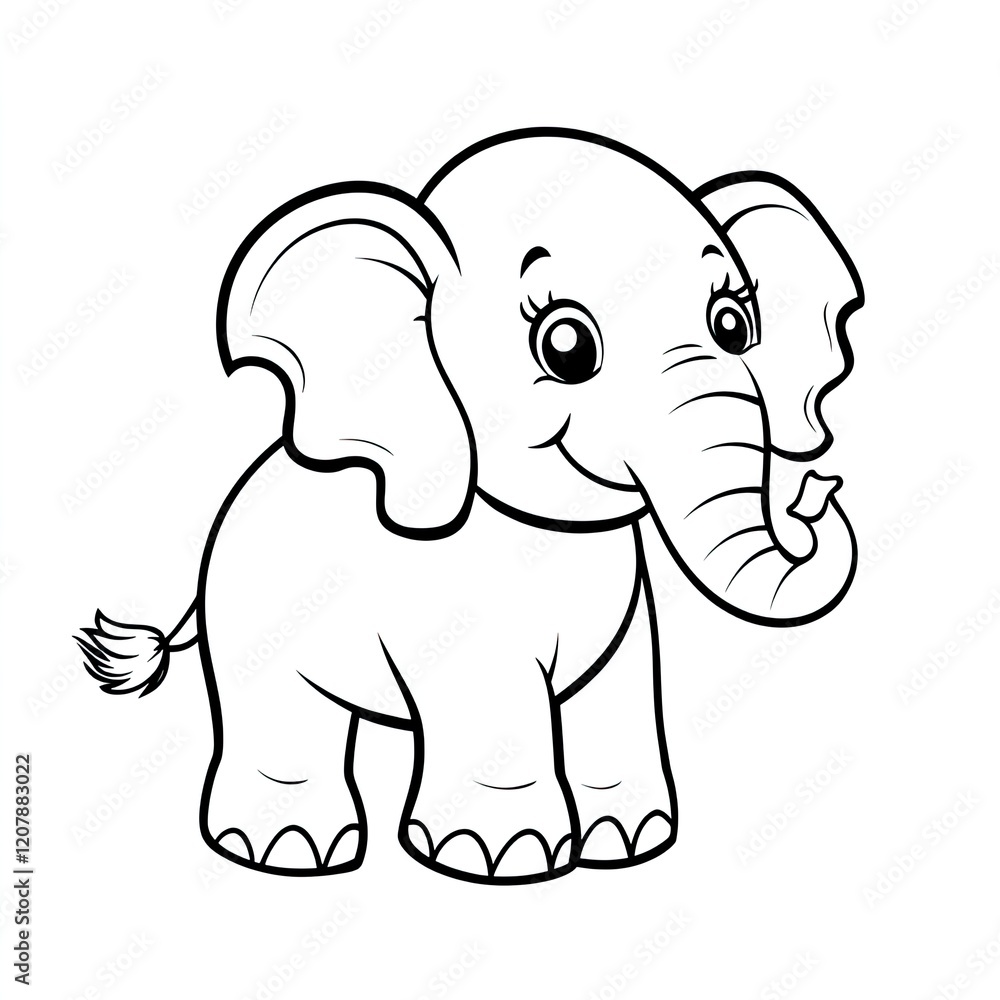 Fototapeta premium Adorable Hand Drawn Elephant Illustration Simple Coloring Book Page for Kids