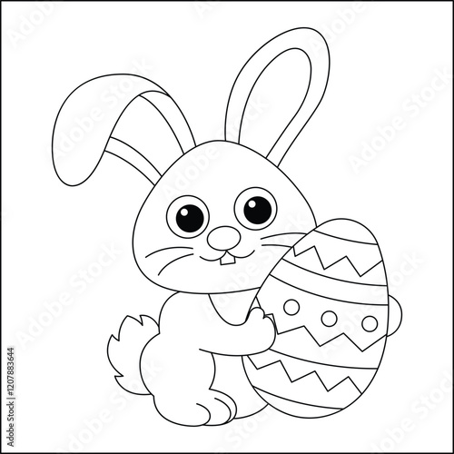 easter rabbit  with easter egg bunny line art coloring page for kids