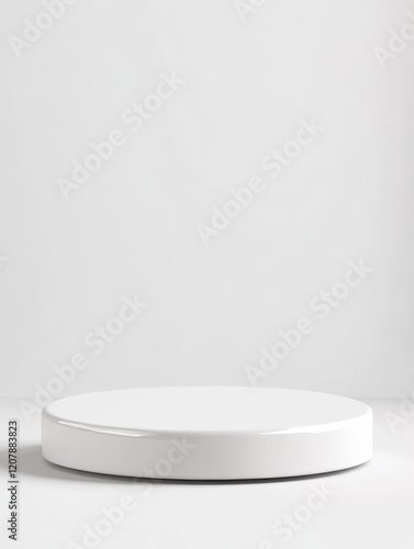 Minimalist white round pedestal on white background. (1)