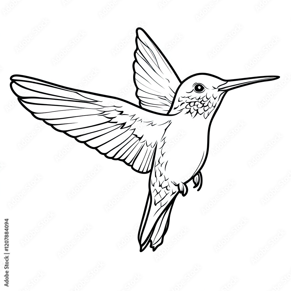 Fototapeta premium Hummingbird Outline Drawing Simple Coloring Page for Kids